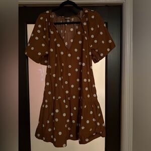 a new day Brown Dress with White Polka Dots
